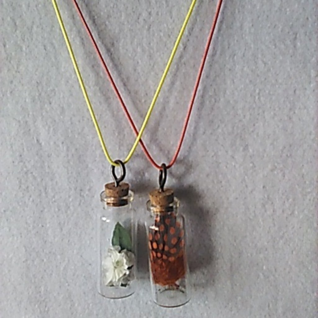 2 Ea. Mini Fairy Cork Stopper 20ml Bottles On Colorful Cord Necklace Fillable